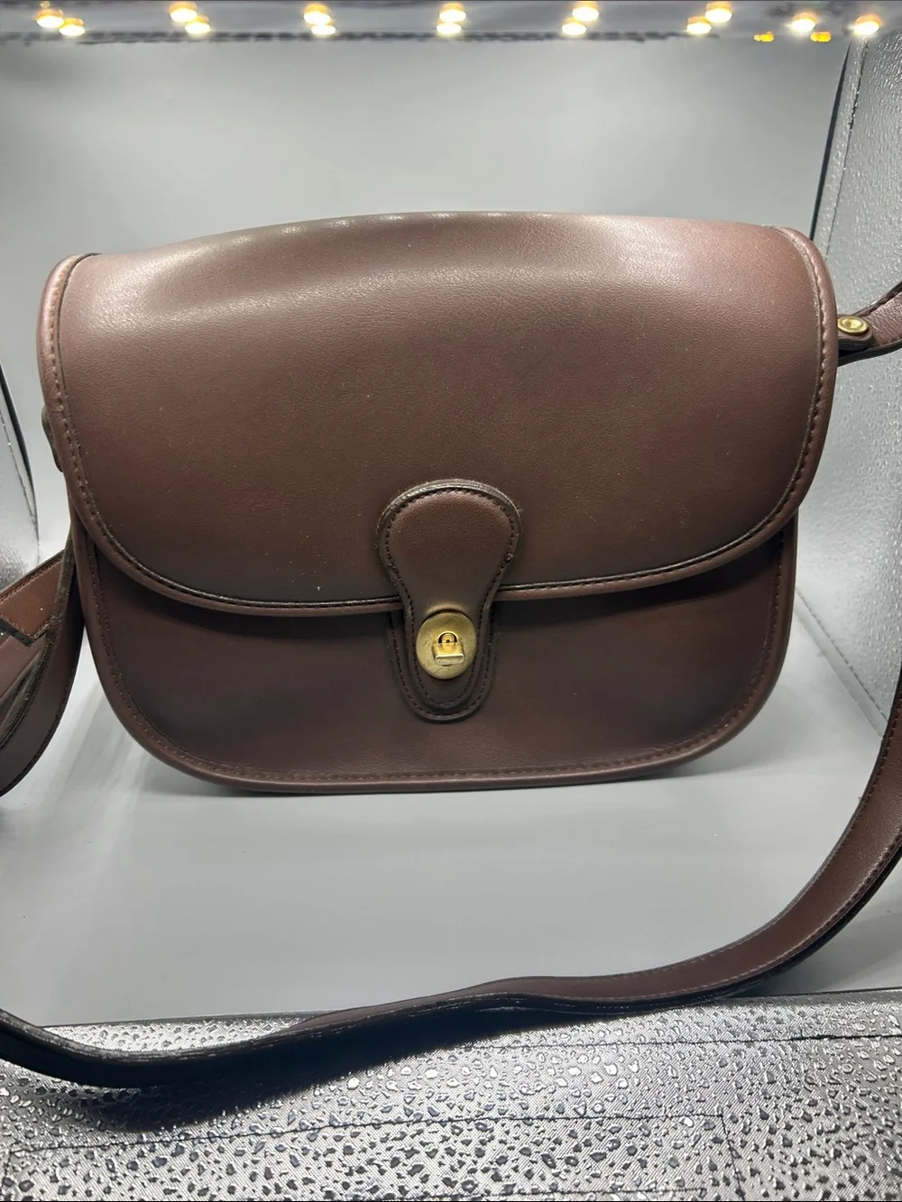 American Girl Dark Brown Leather Crossbody Bag with Gold Hardware - Picture 1 of 11